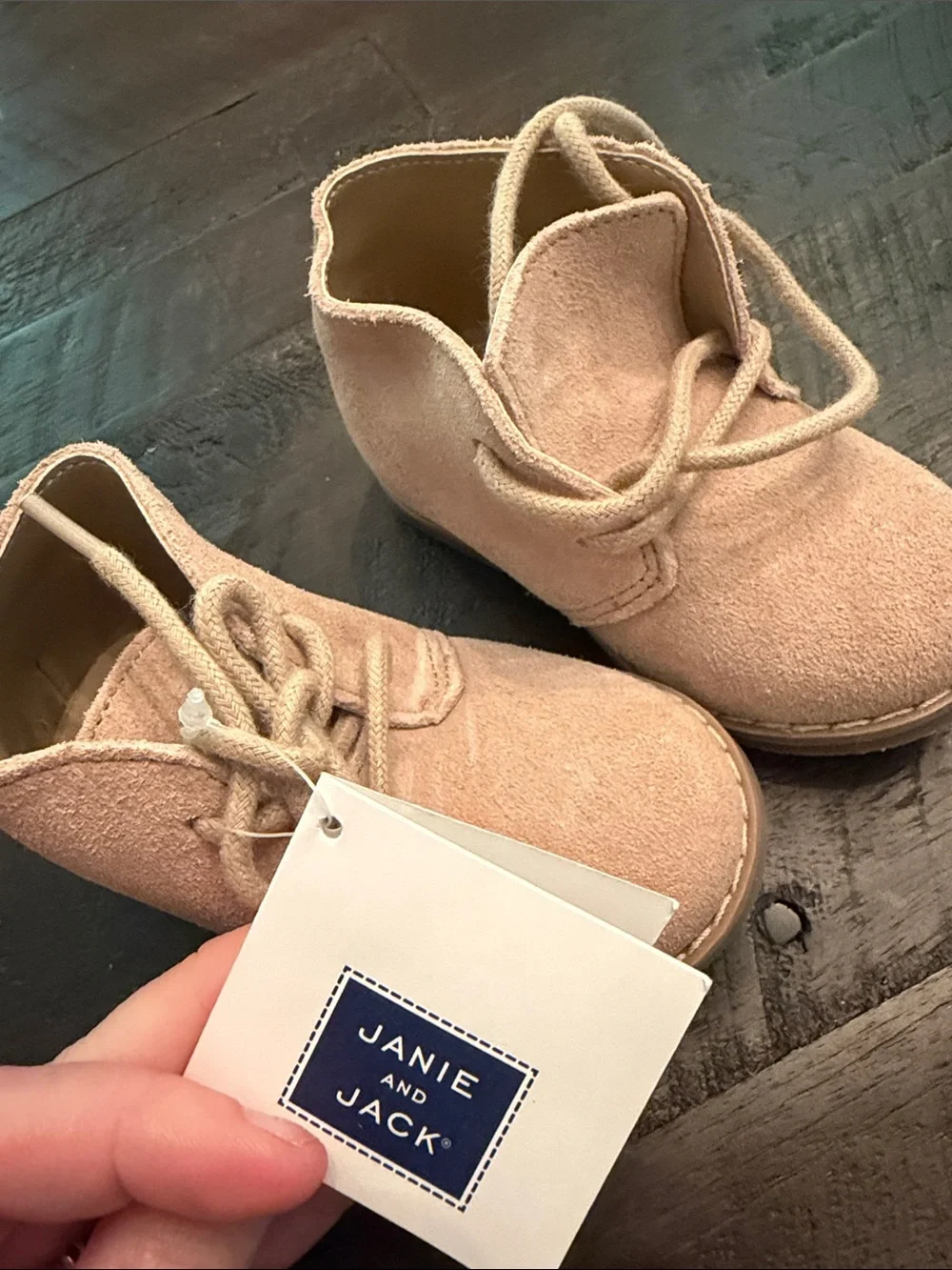 NWT Janie and Jack Tan Suede Lace-Up Baby Boots sz 4